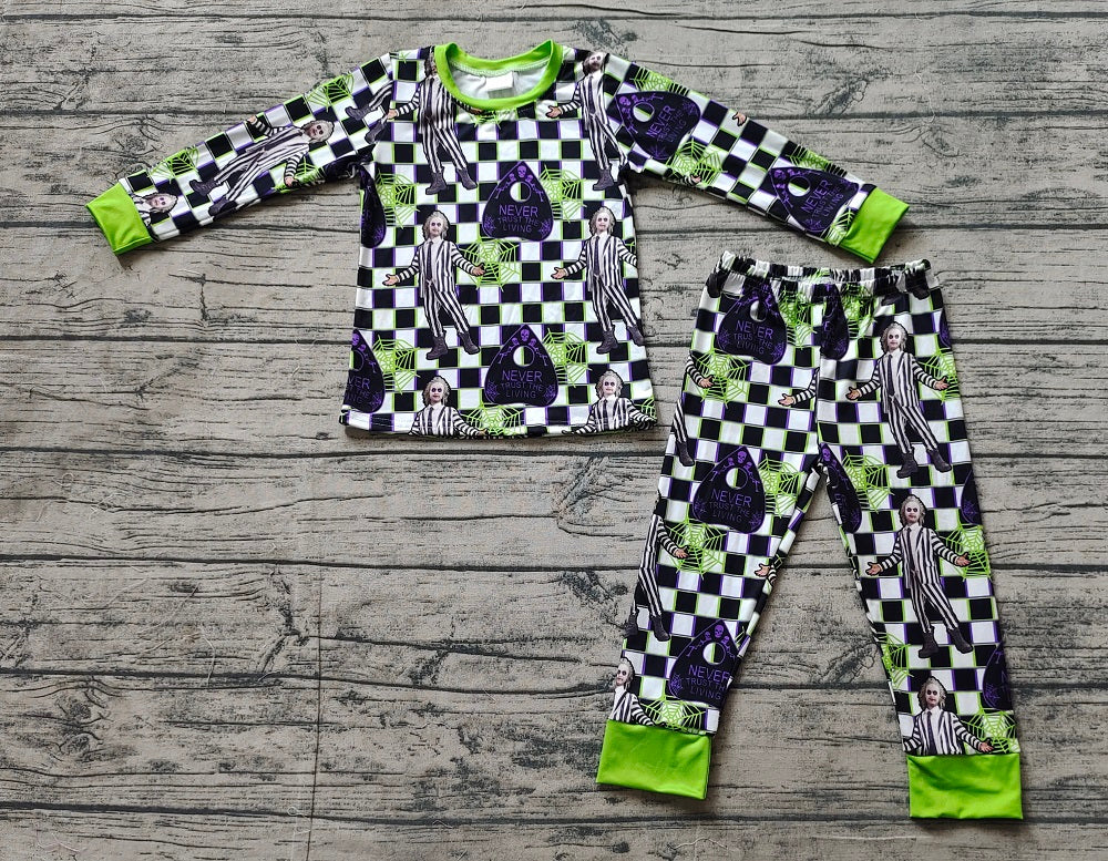 Baby Boy Halloween Checkered Shirt Pants Pajamas Green Set