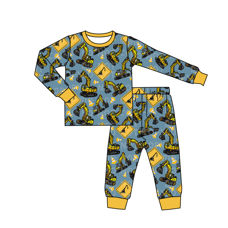 Pre-order Baby Boy Digger Construction Shirt Pants Pajamas Set