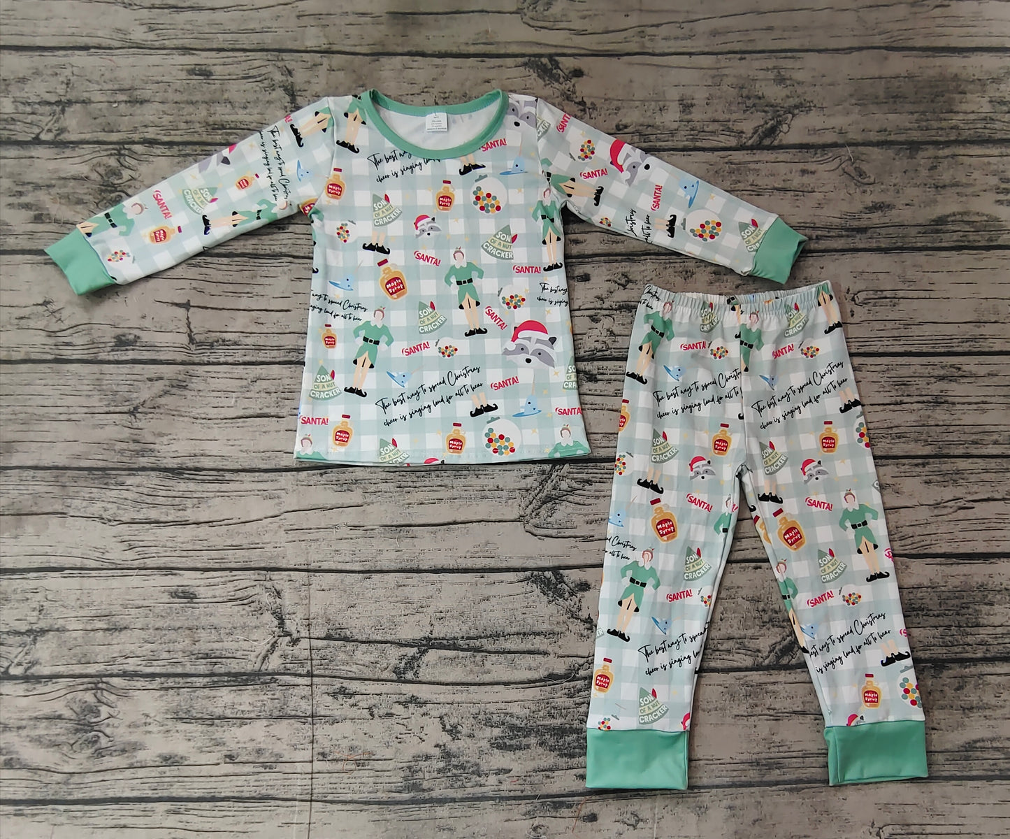 Baby Boy Christmas Checkered Green Pants Pajamas Bamboo Set