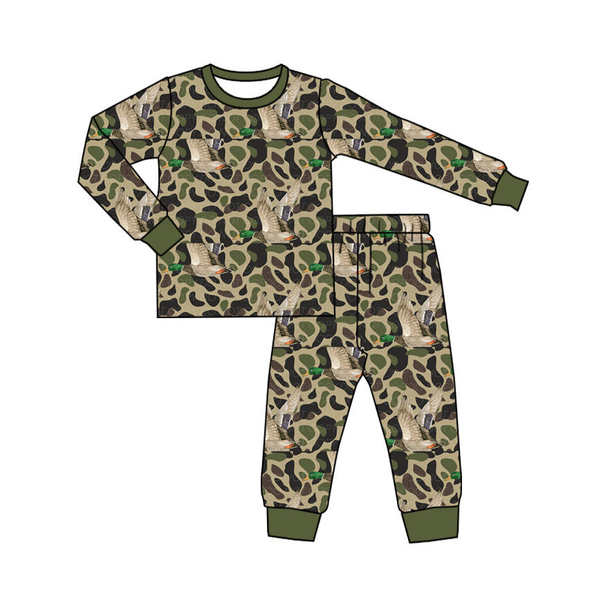 Pre-order Baby Boy Green Camo Ducks Shirt Pants Pajamas Set