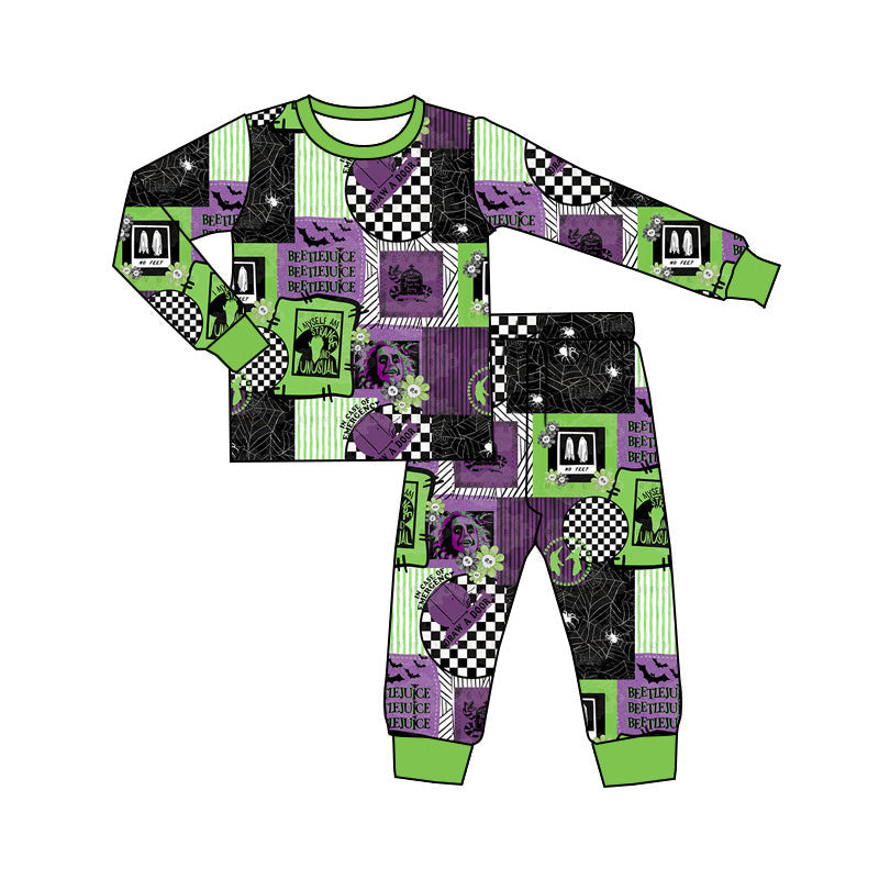 Pre-order Baby Boy Halloween Shirt Pants Pajamas Green Purple Set