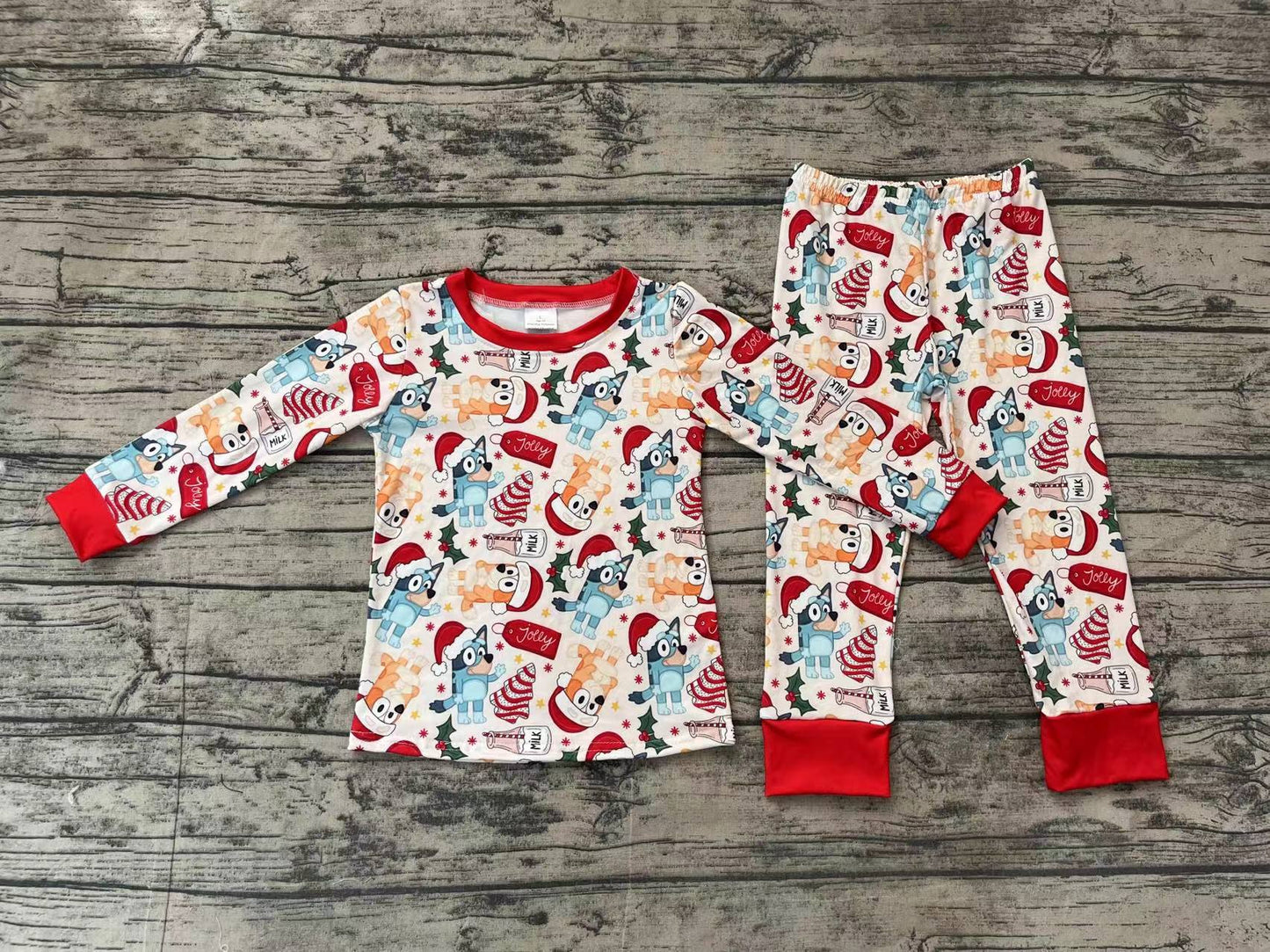 Baby Boy Long Sleeves Christmas Dogs Cake Shirt Pants Pajamas Set