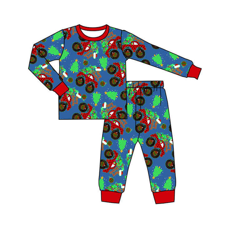 Pre-order Baby Boy Christmas Trucks Tree Shirt Pants Pajamas Set