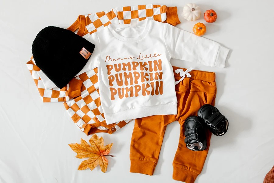 Pre-order Baby Boy Fall Pumpkin Shirt Orange Pants Pajamas Set