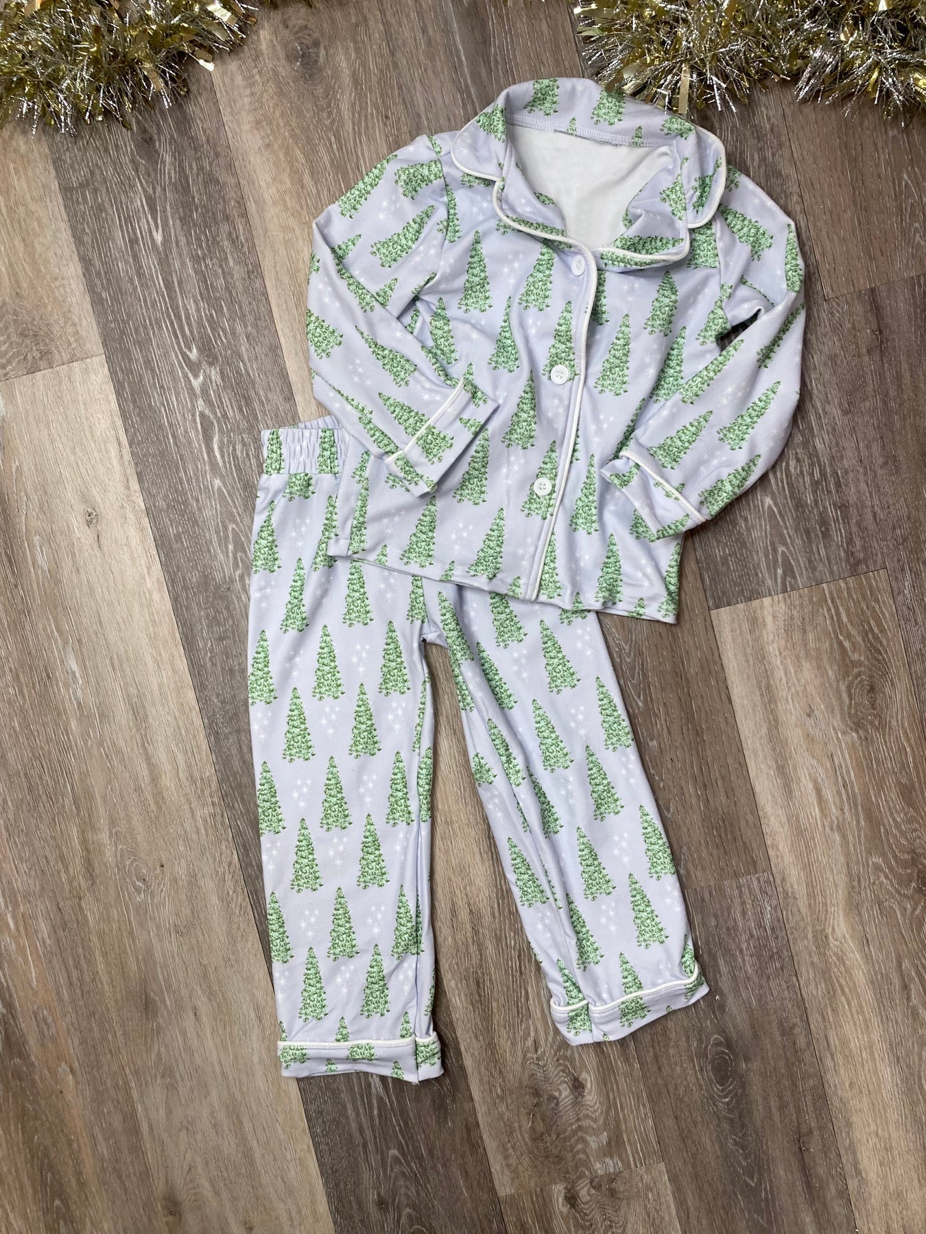 Pre-order Baby Boy Christmas Tree Buttons Shirt Pants Pajamas Set