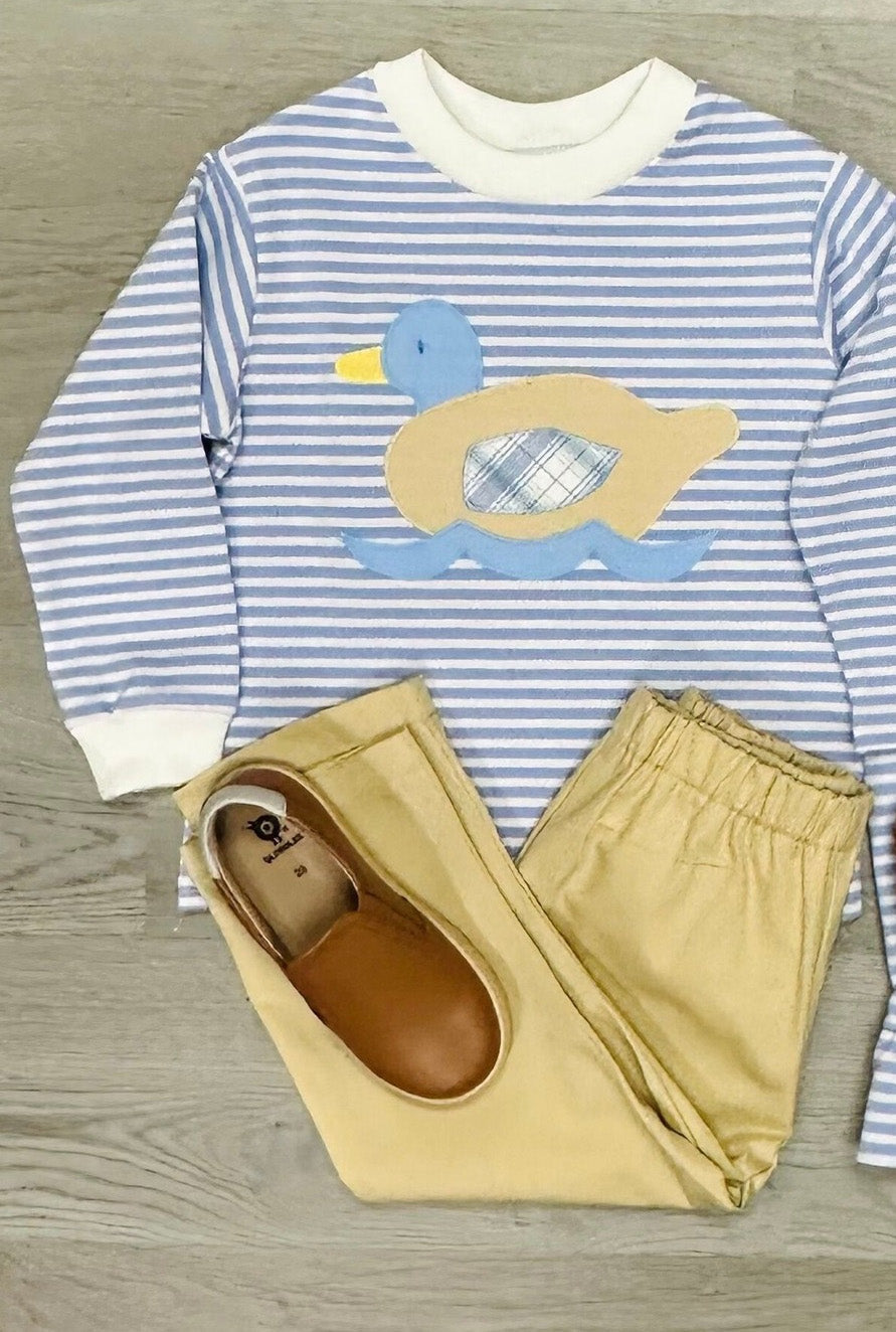 Pre-order Baby Boy Blue Stripes Duck Shirt Pants Set
