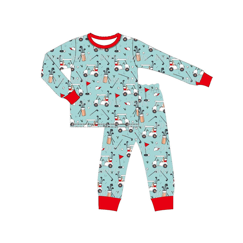 Pre-order Baby Boy Golf Shirt Pants Pajamas Green Set