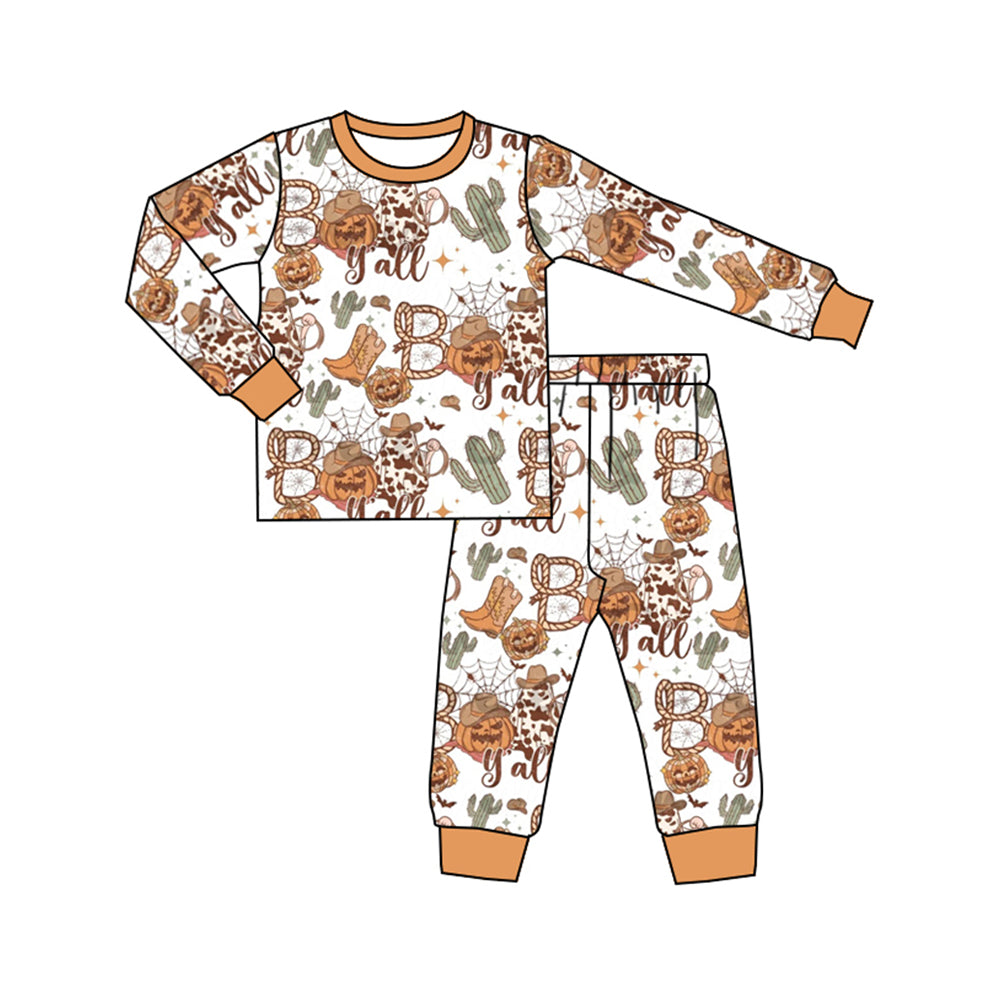 Pre-order Baby Boy Halloween Pumpkin Cactus Shirt Pants Pajamas Set