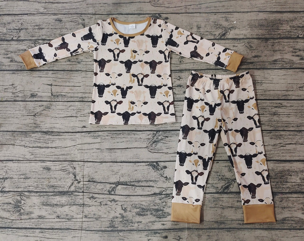 Baby Boy Long Sleeves Western Cow Shirt Pants Pajamas Bamboo Set