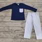 Baby Boy Long Sleeves Pocket Navy Shirt Stripes Pants Clothes Set