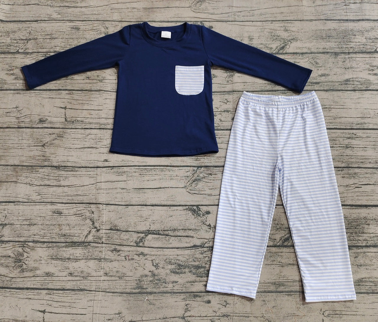 Baby Boy Long Sleeves Pocket Navy Shirt Stripes Pants Clothes Set