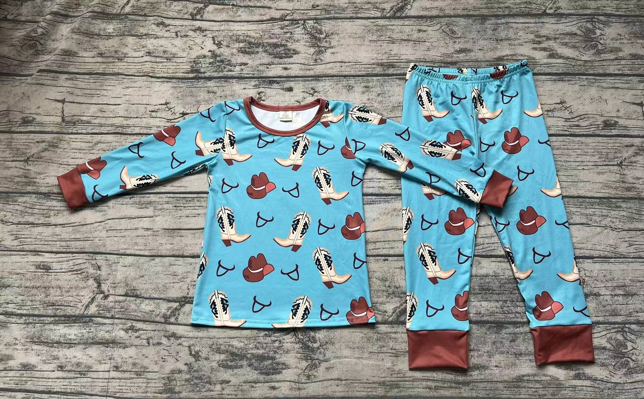 Baby Boy Long Sleeves Western Boots Hats Shirt Pants Pajamas Clothes Bamboo Set