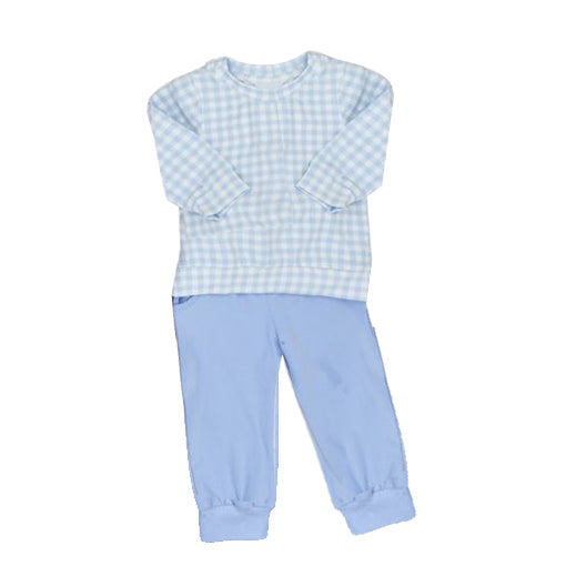 Pre-order Baby Boy Checkered Shirt Blue Pants Pajamas Outfit Clothes Set