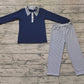 Baby Boy Long Sleeves Navy Shirt Stripes Pants Outfit Set