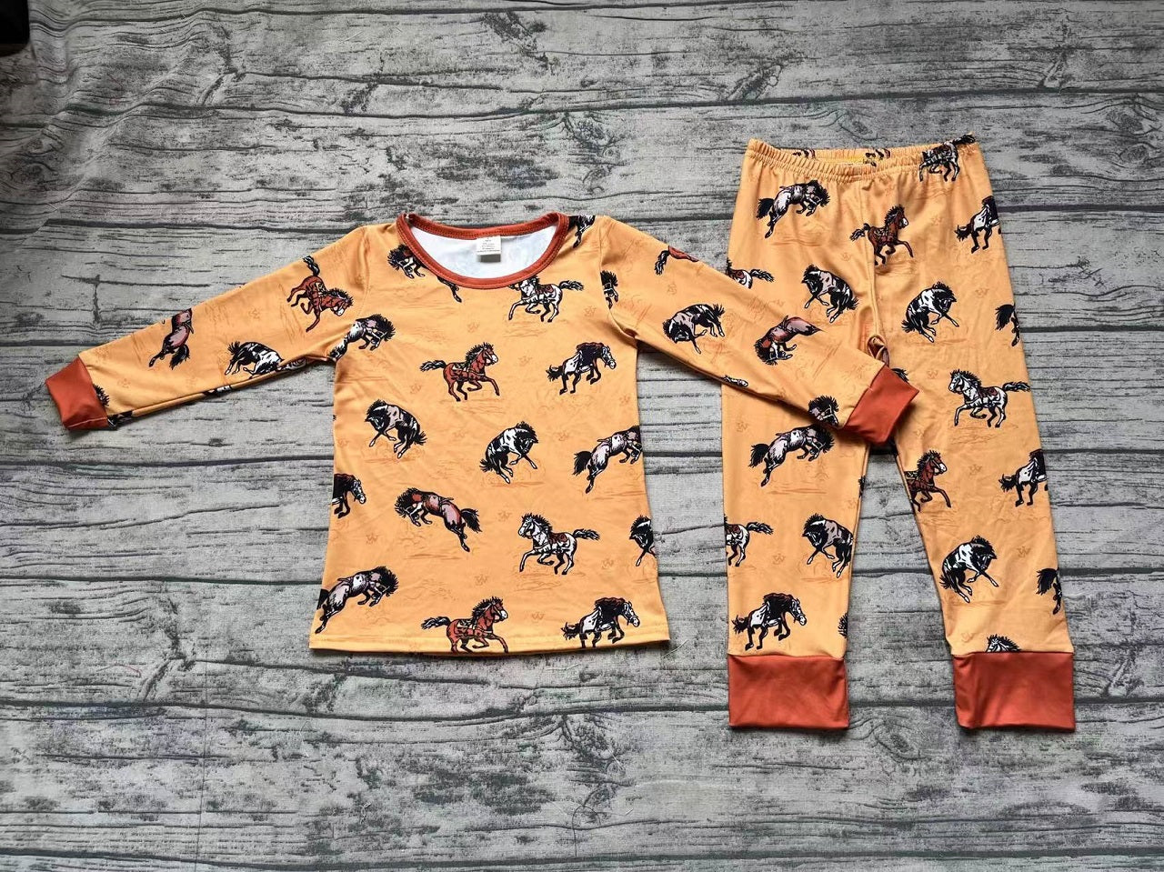 Baby Boy Long Sleeves Western Horse Shirt Pants Pajamas Clothes Bamboo Set