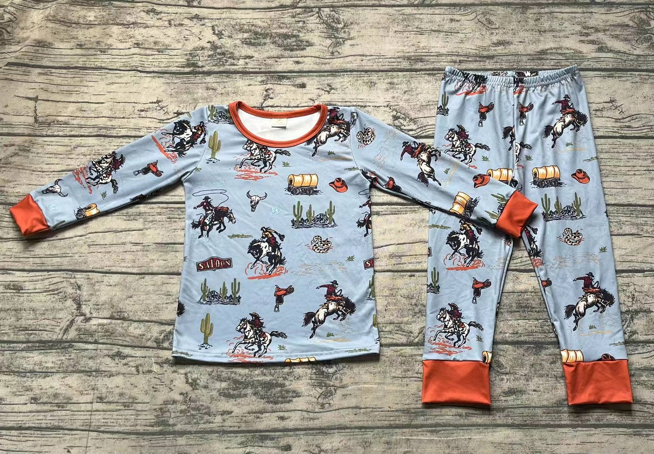 Baby Boy Long Sleeves Western Rodeo Shirt Pants Pajamas Clothes Bamboo Set