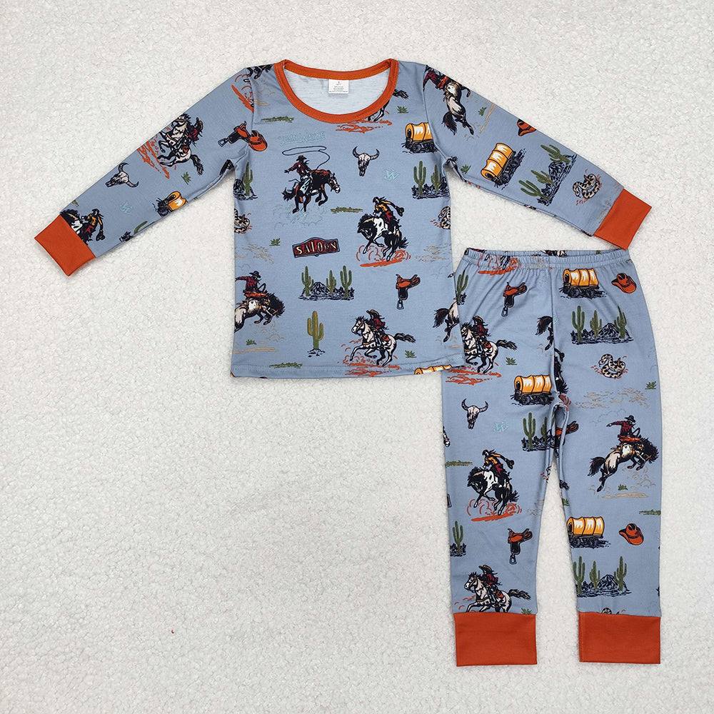 Baby Boy Long Sleeves Western Rodeo Sibling Bamboo Romper Pajamas Clothes Set