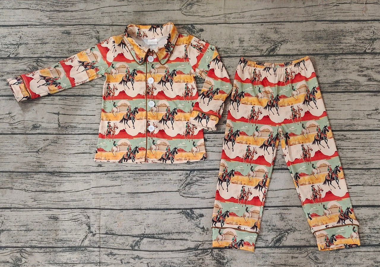 Baby Boy Western Long Sleeves Buttons Shirt Pants Pajamas Rodeo Set