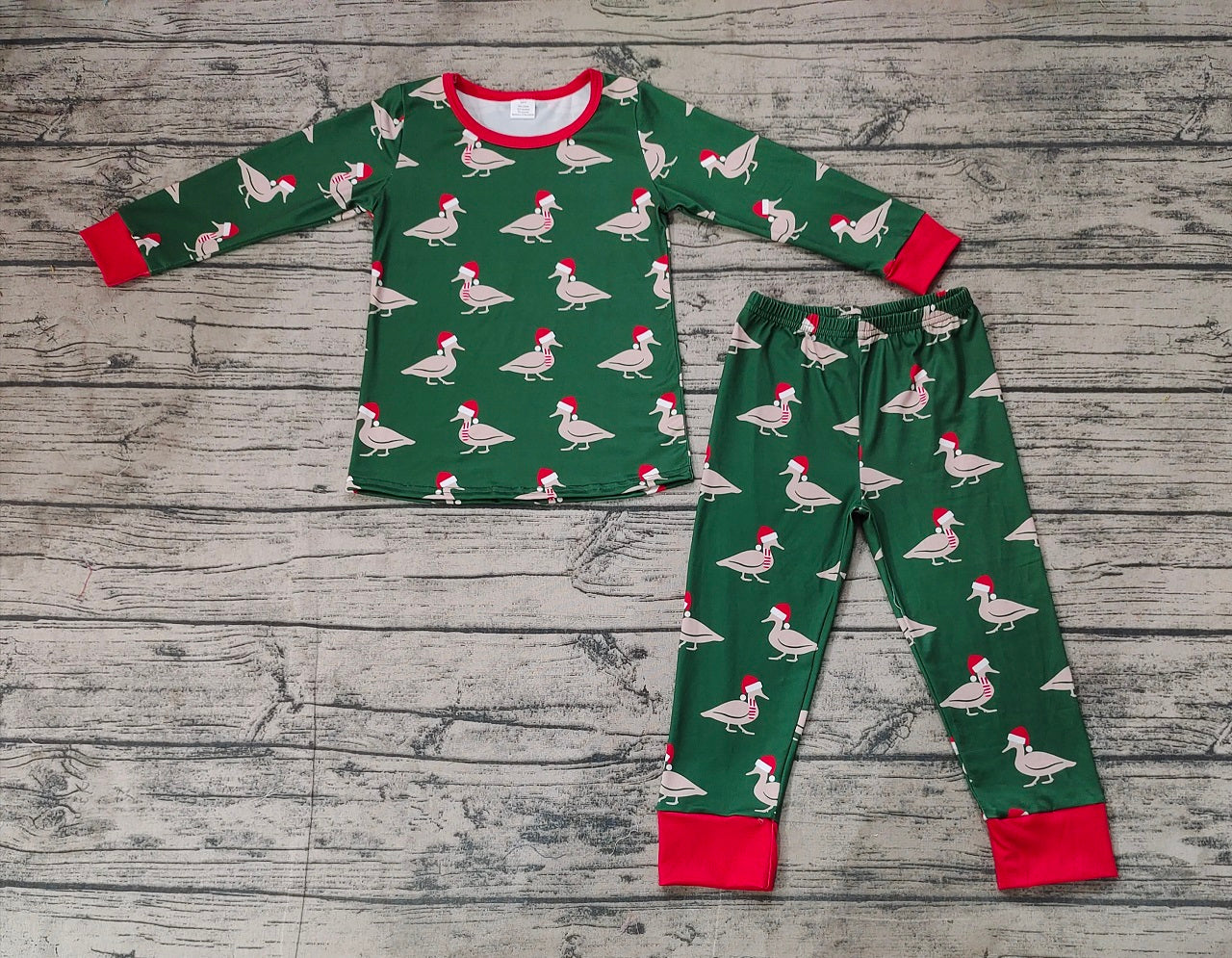 Baby Boy Long Sleeves Christmas Ducks Shirt Pants Pajamas Clothes Green Set