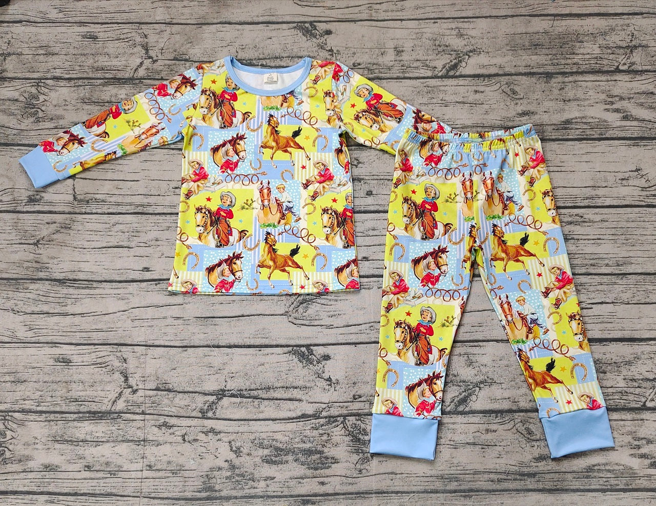 Baby Boy Long Sleeves Cowboy Western Shirt Pants Pajamas Clothes Bamboo Set