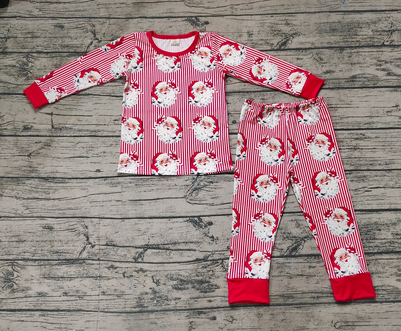 Baby Kids Long Sleeves Christmas Santa Stripes Shirt Pants Pajamas Clothes Bamboo Set