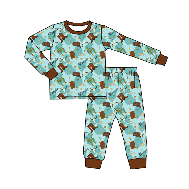 Pre-order Baby Boy Western Boots Cactus Shirt Pants Pajamas Clothes Set