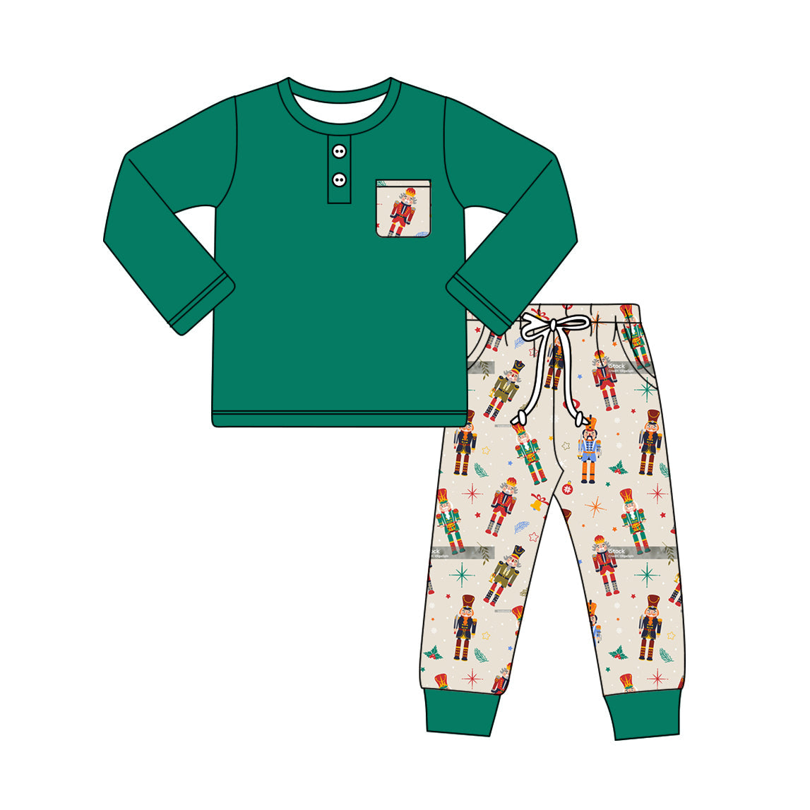 Pre-order Baby Boy Pocket Green Shirt Christmas Soldier Pants Clothes Set