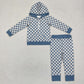 Boy Baby Girl Long Sleeves Checkered Zipper Hoodie Shirt Pants Sibling Clothes Set