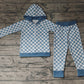 Baby Boy Long Sleeves Green Checkered Zipper Shirt Tops Pants Clothes Set