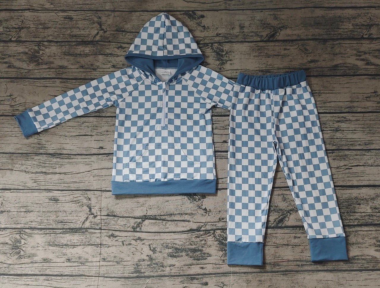 Baby Boy Long Sleeves Green Checkered Zipper Shirt Tops Pants Clothes Set