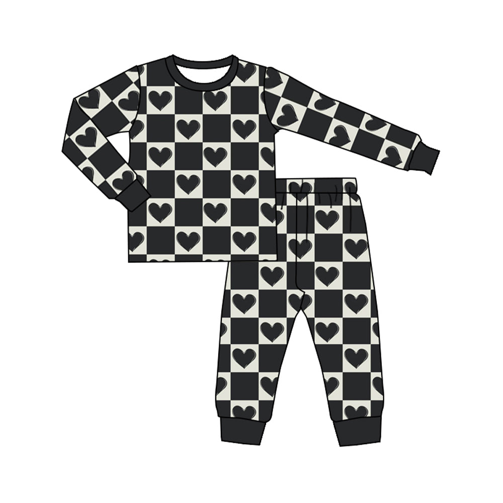 Pre-order Baby Boy Toddler Valentines Hearts Shirt Pants Pajamas Black Set