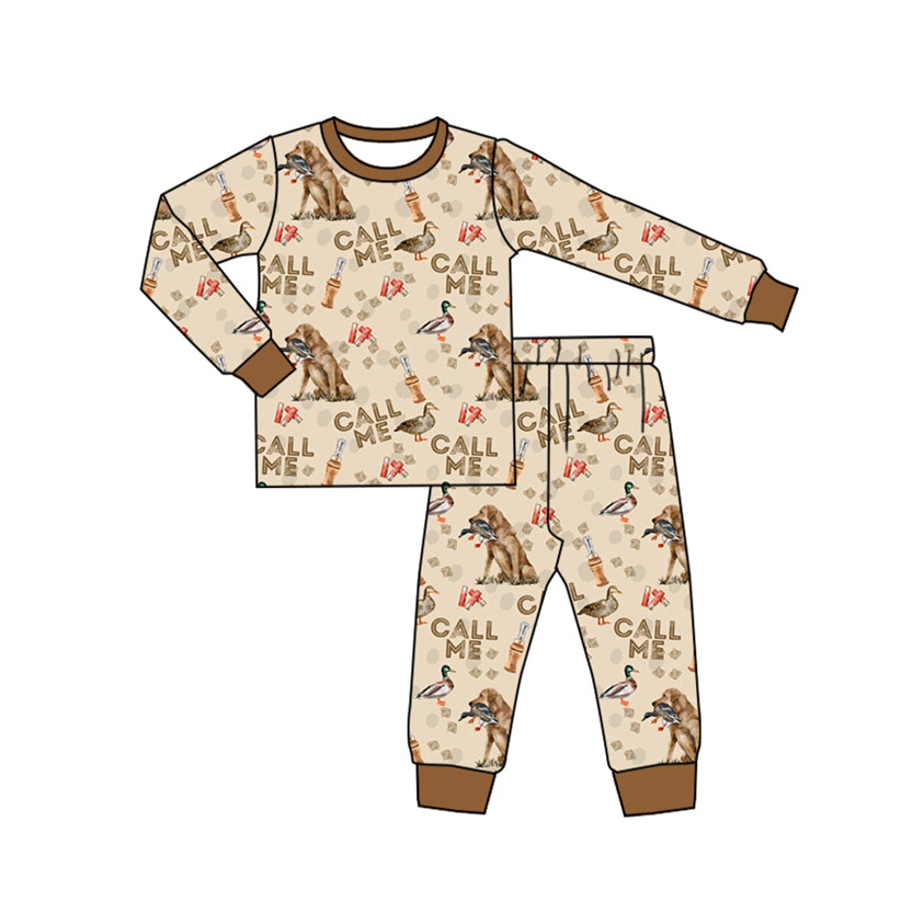 Pre-order Baby Boy Dog Duck Shirt Pants Pajamas Clothes Hunting Set