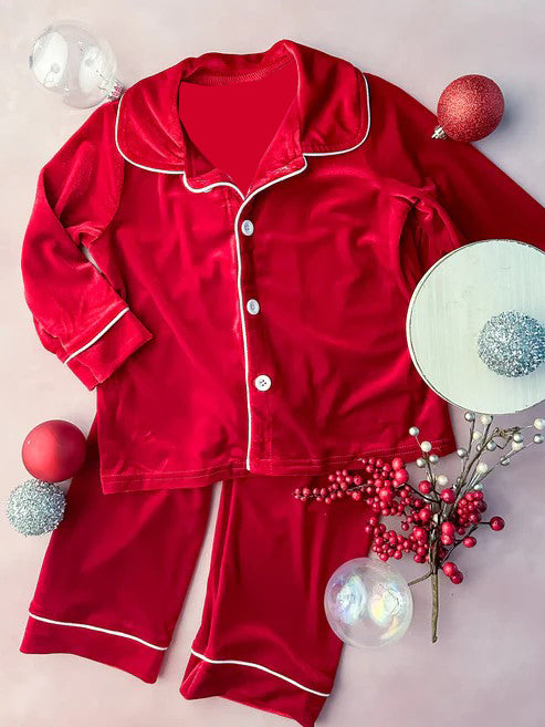 Pre-order Baby Boy Red Velvet Buttons Shirts Pants Pajamas Clothes Set