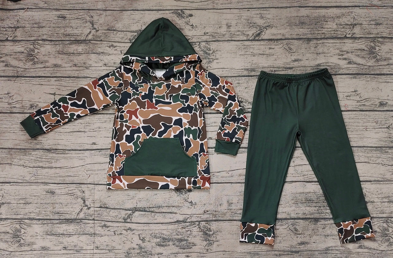 Baby Boy Long Sleeves Dark Brown Camo Hoodie Shirt Pants Clothes Set