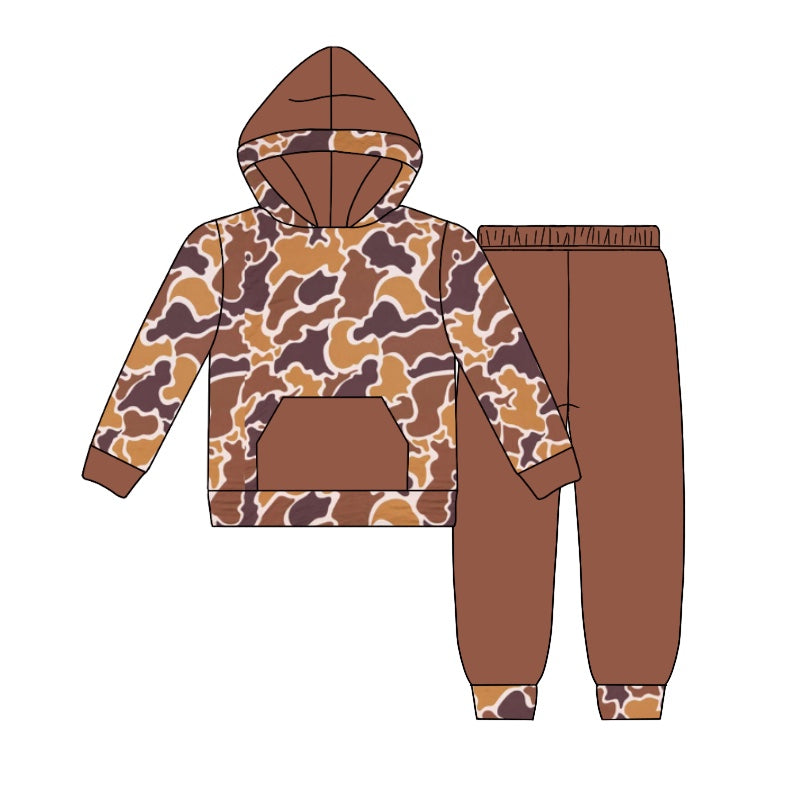 Pre-order Baby Boy Camo Hoodie Shirt Brown Pants Clothes Set