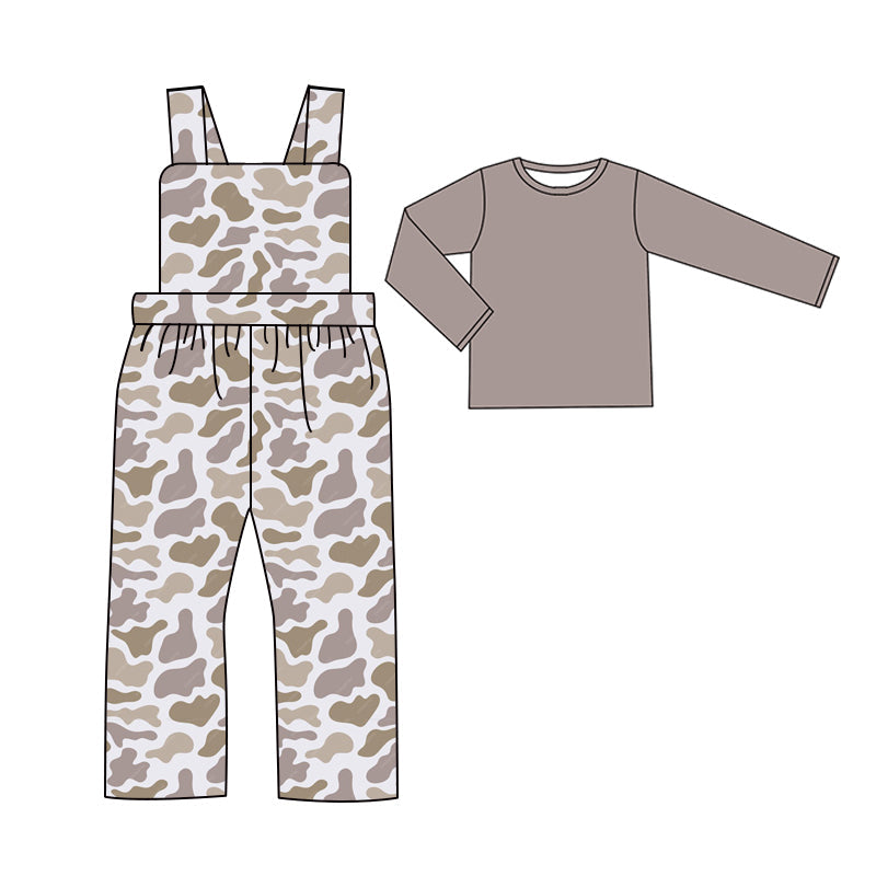 Pre-order Baby Boy Light Grey Shirt Camo Straps Jumpsuit Clothes Set