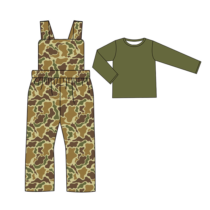 Pre-order Baby Boy Green Cotton Tops Camo Straps Jumpsuit Clothes Set