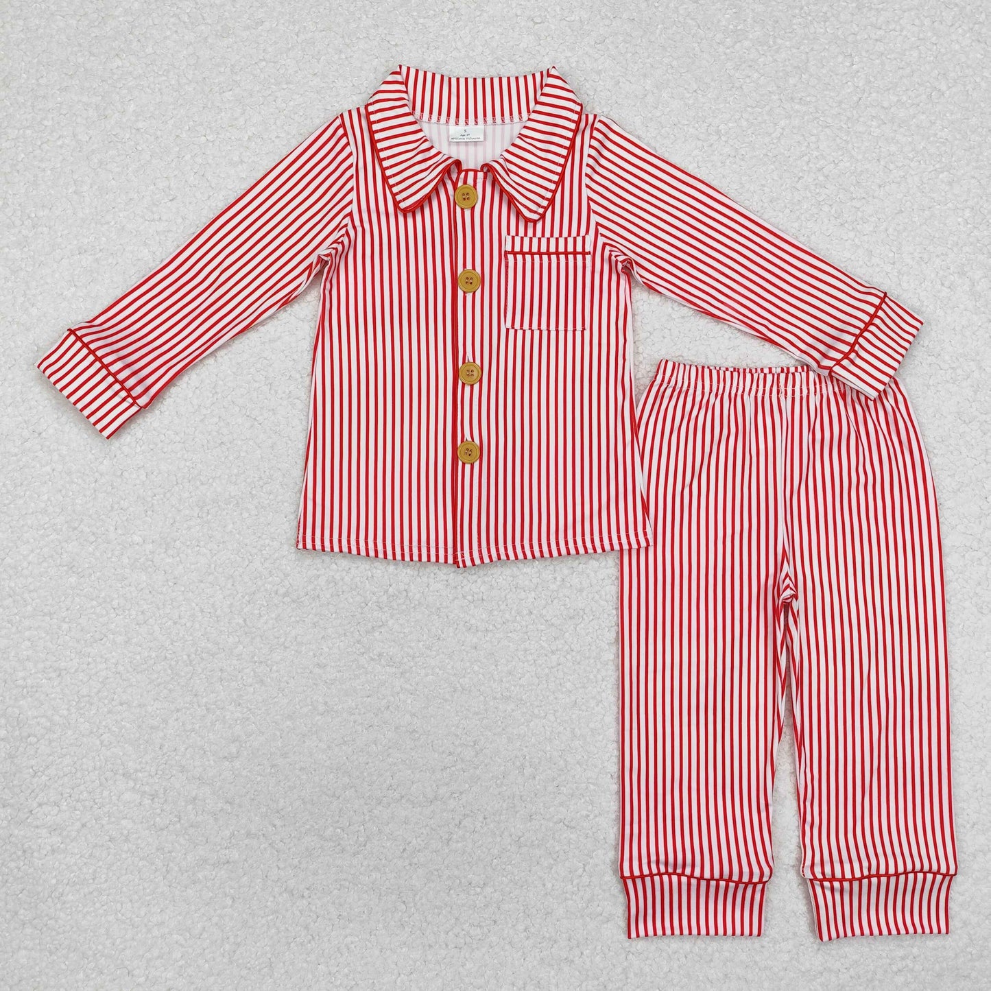 Baby Boy Girl Long Sleeves Red Stripes Buttons Sibling Dress Pajamas Set RTS