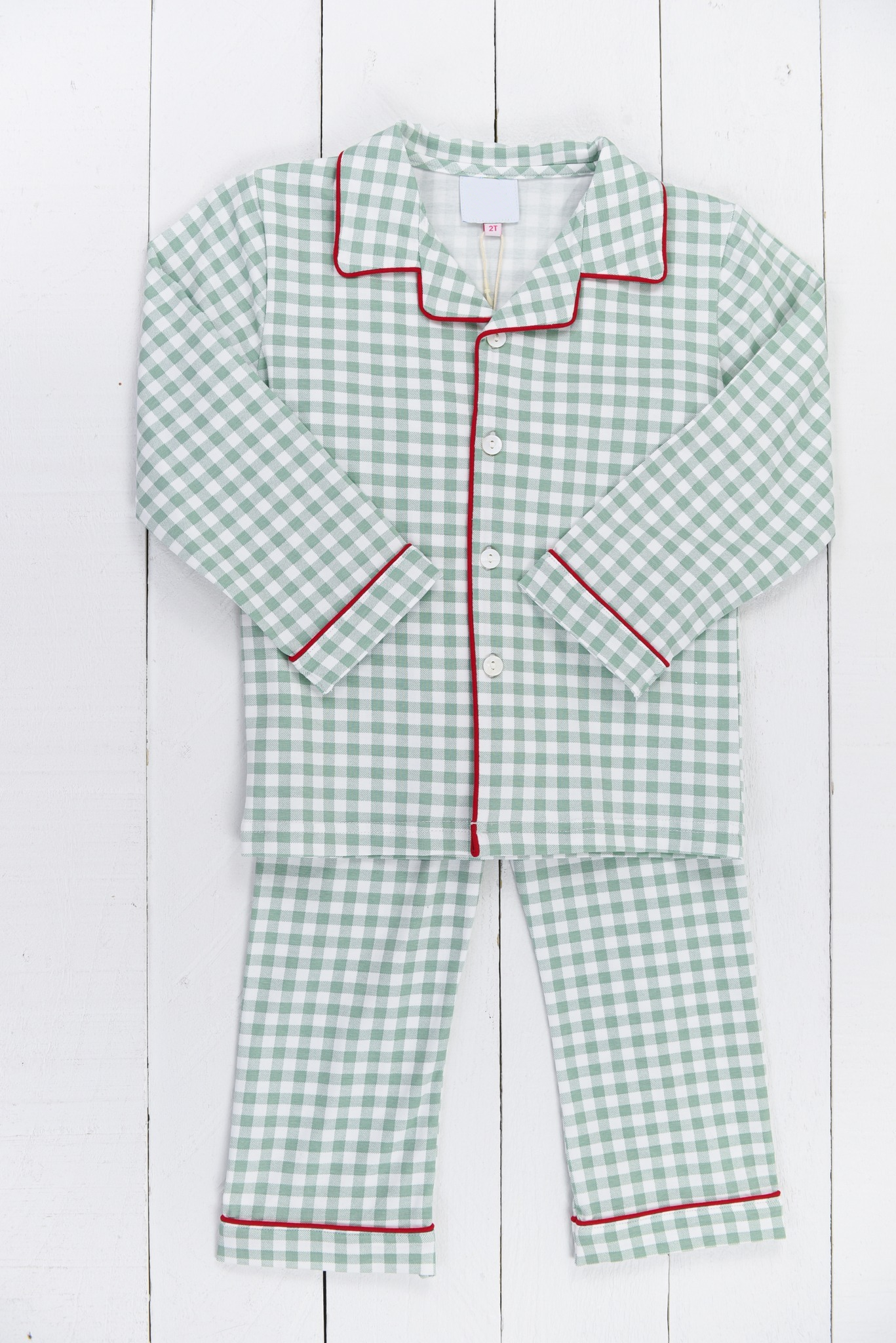 Pre-order Baby Boy Green Checkered Buttons Shirt Pants Pajamas Clothes Set