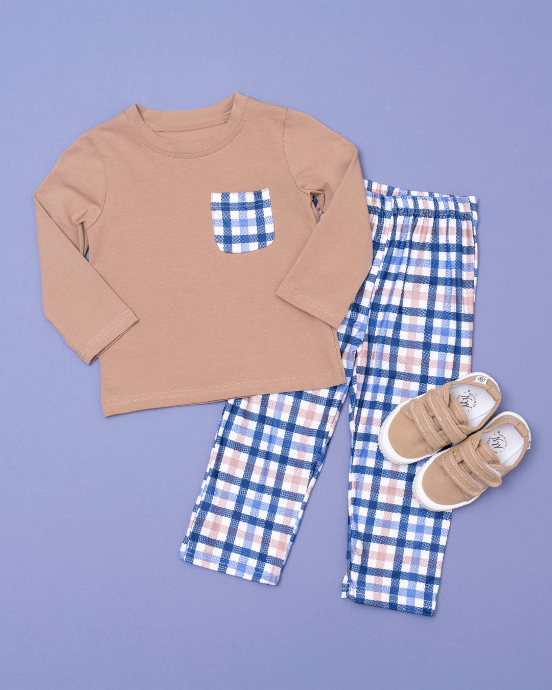 Pre-order Baby Boy Brown Shirt Plaid Pants Clothes Set