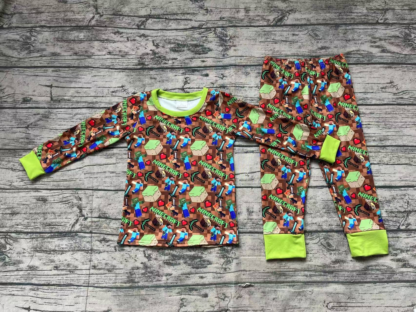 Baby Boy Long Sleeves Game Green Shirt Pants Pajamas Clothes Set