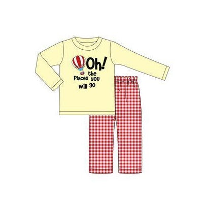 Pre-order Baby Boy Toddler Long Sleeves Yellow Shirt Plaid Pants Dr Reading Clothes Set