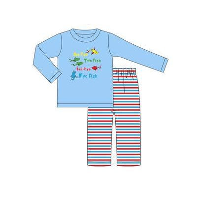 Pre-order Baby Boy Toddler Blue Long Sleeves Shirt Stripes Pants Dr Reading Clothes Set