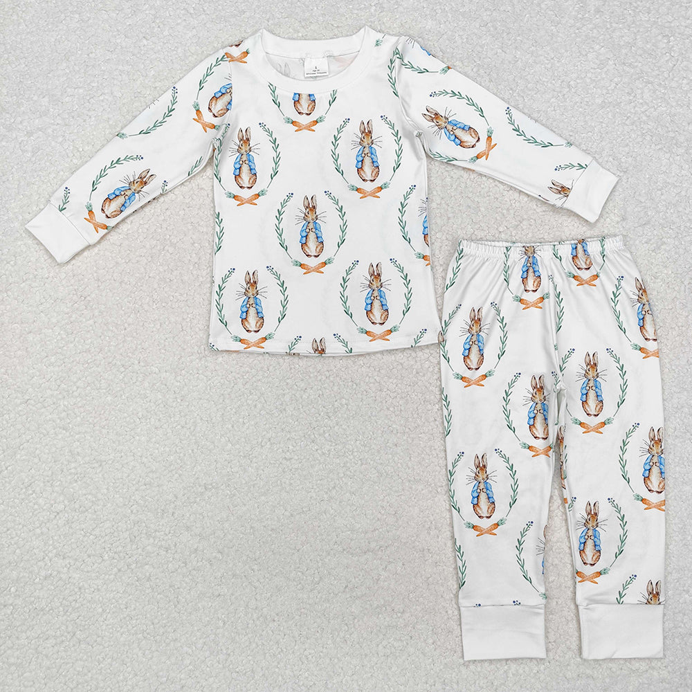 Baby Boy Girl Long Sleeves Easter Rabbits Shirt Pants Sibling Pajamas Set