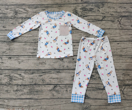 Preorder Baby Boy Long Sleeves Easter Rabbit Pocket Shirt Pants Pajamas Clothes Set