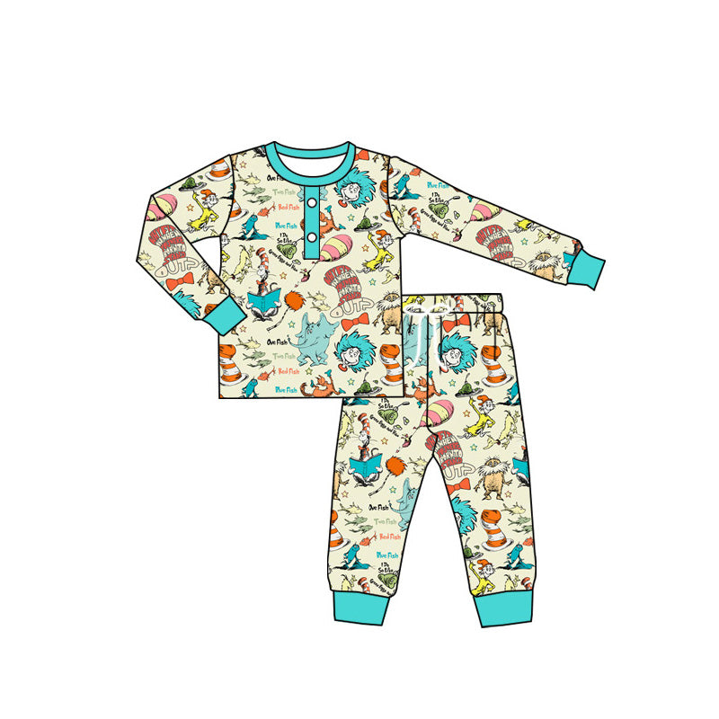 Preorder Baby Boy Long Sleeves Dr Reading Elephant Shirt Pants Pajamas Clothes Set