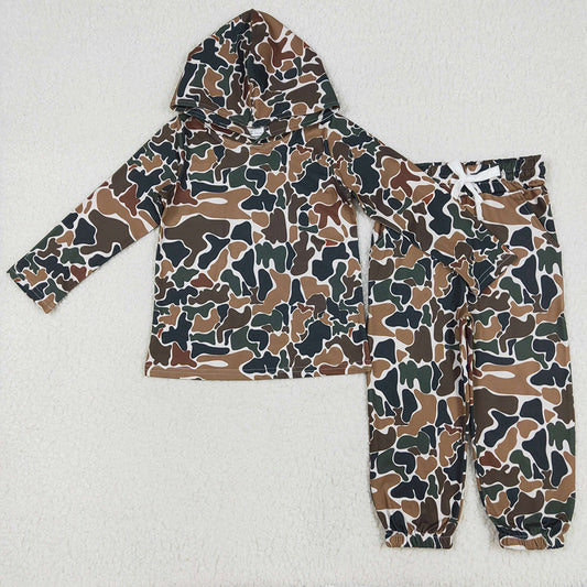 Baby Boy Long Sleeves Brown Camo Hoodie Pullover Shirt Jogger Pants Clothes Set RTS