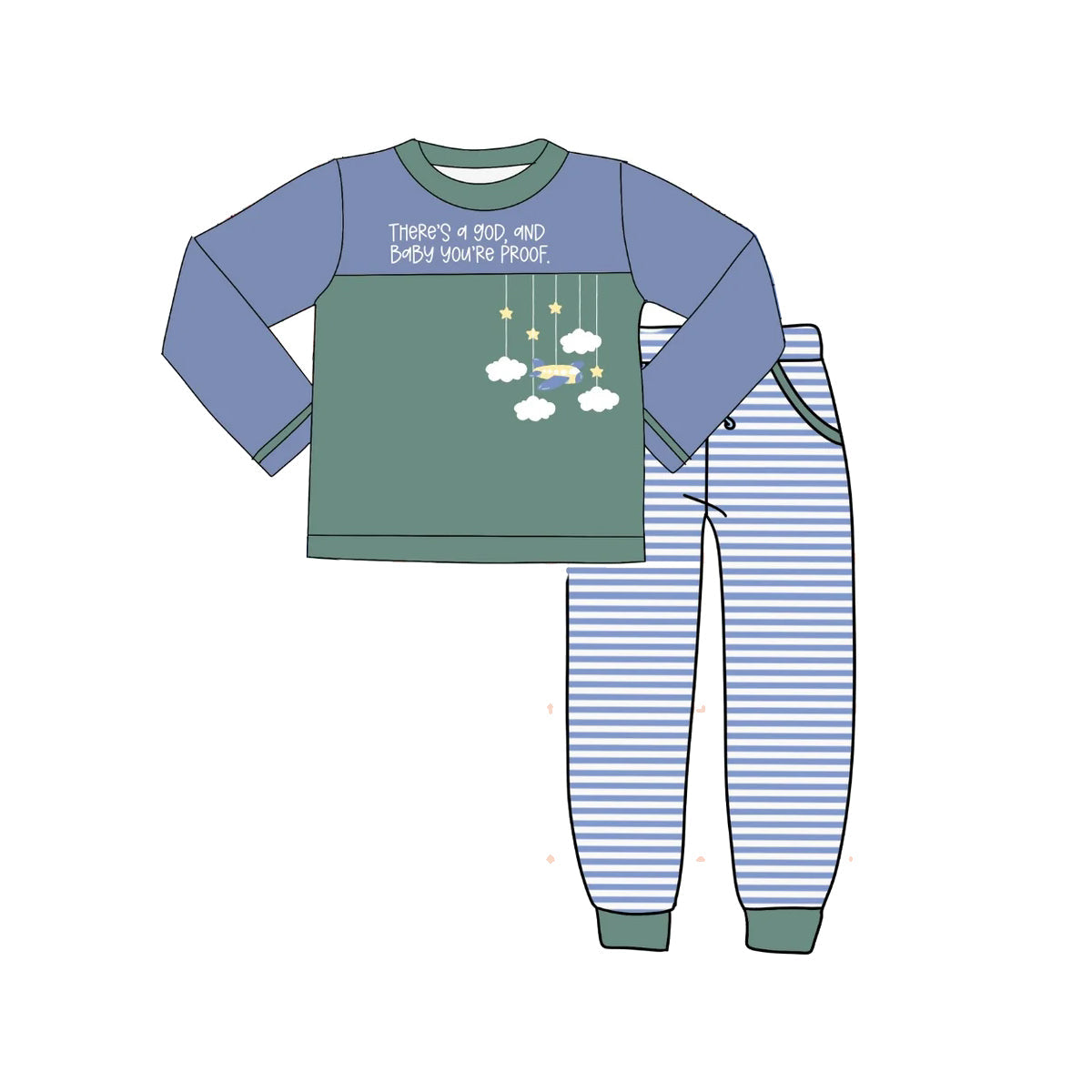( Moq 5 ) Preorder Baby Boy Long Sleeves Shirt Pockets Stripes Pants Set