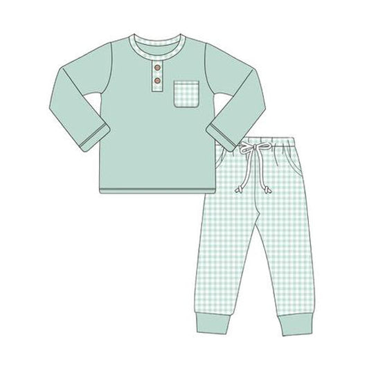 ( Moq 5 )  Preorder Baby Boy Long Sleeves Buttons Shirt Pockets Pants Set
