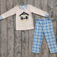 Baby Boy Long Sleeves Jesus Nativity Shirt Blue Plaid Pants Set RTS